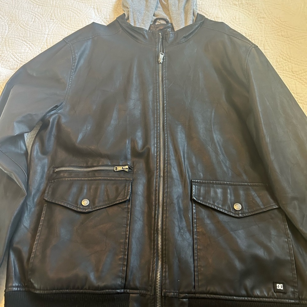 DC* shoes Inc. Mens pleather fashion hooded jacket